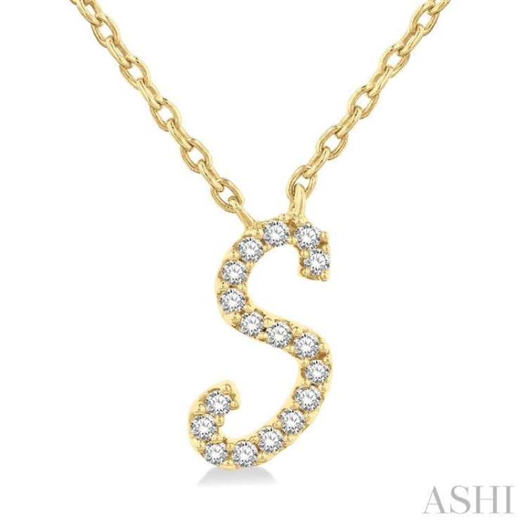 1/20 Ctw Initial 'S' Round cut Diamond Pendant With Chain in 10K Yellow Gold