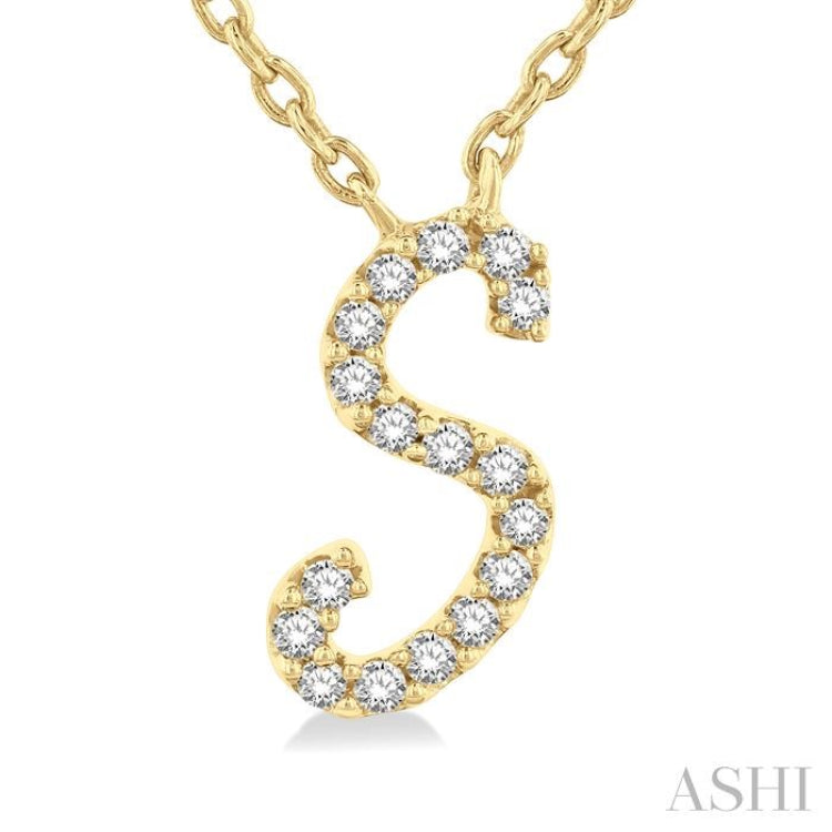 1/20 Ctw Initial 'S' Round cut Diamond Pendant With Chain in 10K Yellow Gold