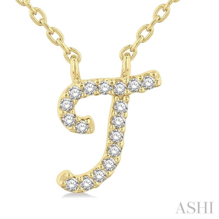 1/20 Ctw Initial 'T' Round cut Diamond Pendant With Chain in 10K Yellow Gold