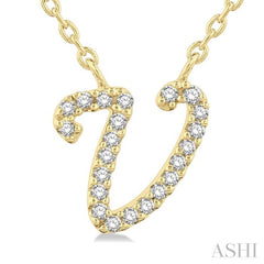 1/20 Ctw Initial 'V' Round cut Diamond Pendant With Chain in 10K Yellow Gold