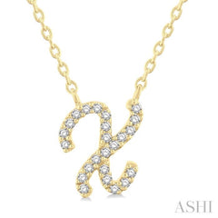 1/20 Ctw Initial 'X' Round cut Diamond Pendant With Chain in 10K Yellow Gold