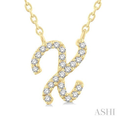 1/20 Ctw Initial 'X' Round cut Diamond Pendant With Chain in 10K Yellow Gold