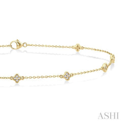 1/6 Ctw Four-Leaf Clover Round Cut Diamond Station Anklet in 10K Yellow Gold