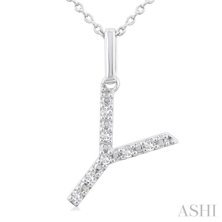 1/20 Ctw Initial 'Y' Round Cut Diamond Fashion Pendant With Chain in Sterling Silver