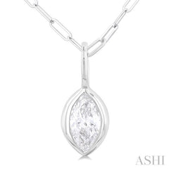 1/5 ctw Marquise Cut Bezel Set Diamond Fashion Pendant With Paper Clip Chain in 14K White Gold