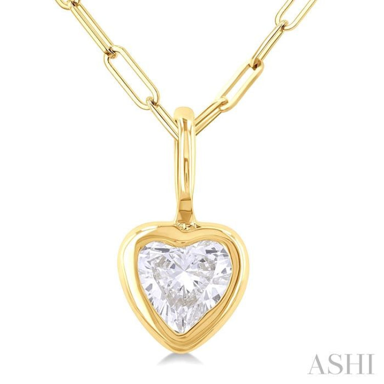 1/5 ctw Heart Shape Bezel Set Diamond Fashion Pendant With Paper Clip Chain in 14K Yellow Gold