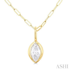 1/5 ctw Marquise Cut Bezel Set Diamond Fashion Pendant With Paper Clip Chain in 14K Yellow Gold