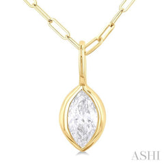 1/5 ctw Marquise Cut Bezel Set Diamond Fashion Pendant With Paper Clip Chain in 14K Yellow Gold