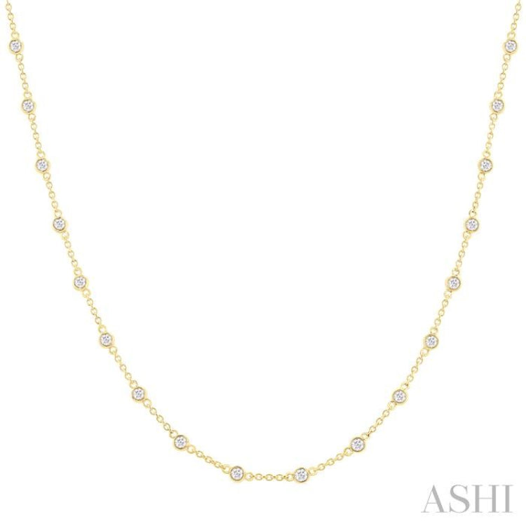 1.00 ctw Bezel Set Round Cut Diamond Station Necklace in 14K Yellow Gold