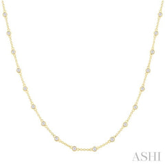 1.00 ctw Bezel Set Round Cut Diamond Station Necklace in 14K Yellow Gold