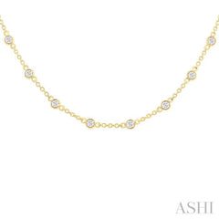 1.00 ctw Bezel Set Round Cut Diamond Station Necklace in 14K Yellow Gold