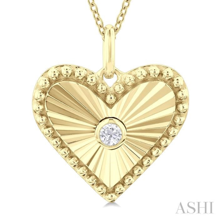 1/20 ctw Heart fluted medallion Round Cut Diamond Pendant With Chain in 14K Yellow Gold