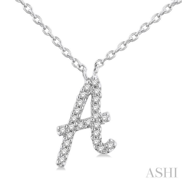 1/20 Ctw Initial 'A' Round cut Diamond Pendant With Chain in 14K White Gold