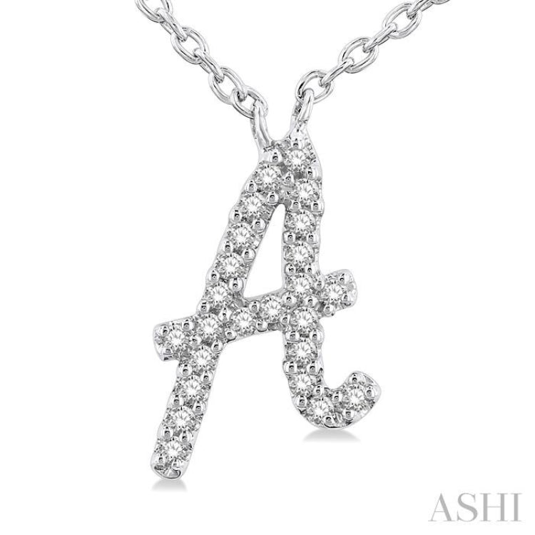 1/20 Ctw Initial 'A' Round cut Diamond Pendant With Chain in 14K White Gold