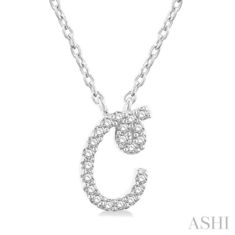 1/20 Ctw Initial 'C' Round cut Diamond Pendant With Chain in 14K White Gold