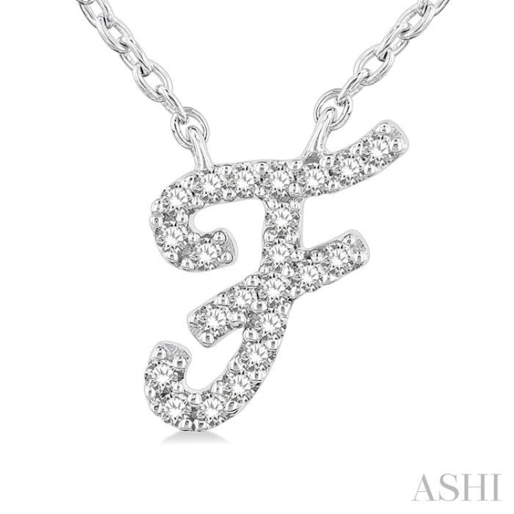 1/20 Ctw Initial 'F' Round cut Diamond Pendant With Chain in 14K White Gold