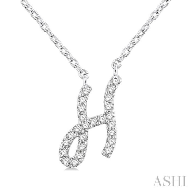 1/20 Ctw Initial 'H' Round cut Diamond Pendant With Chain in 14K White Gold