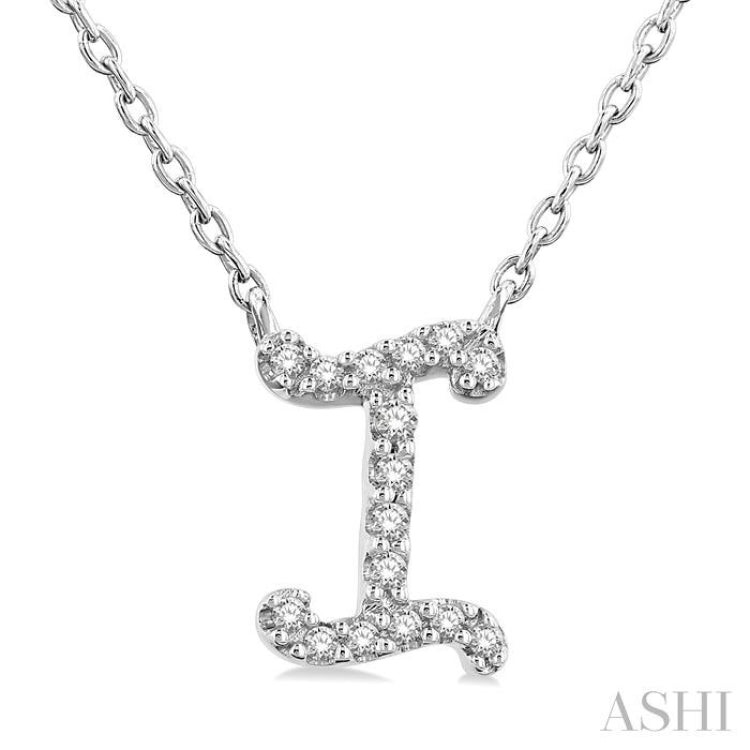 1/20 Ctw Initial 'I' Round cut Diamond Pendant With Chain in 14K White Gold