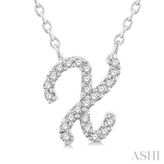 1/20 Ctw Initial 'X' Round cut Diamond Pendant With Chain in 14K White Gold