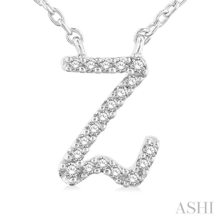 1/20 Ctw Initial 'Z' Round cut Diamond Pendant With Chain in 14K White Gold