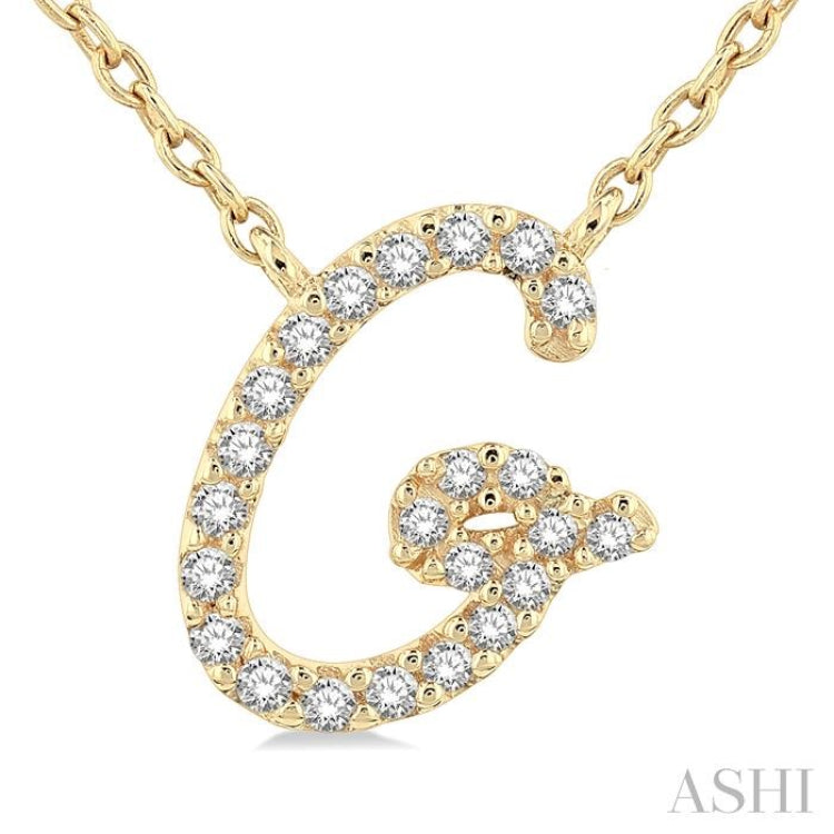 1/10 Ctw Initial 'G' Round cut Diamond Pendant With Chain in 14K Yellow Gold