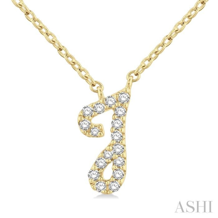 1/20 Ctw Initial 'J' Round cut Diamond Pendant With Chain in 14K Yellow Gold