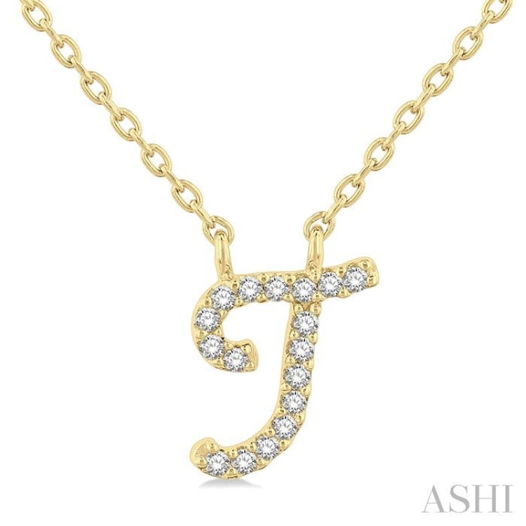 1/20 Ctw Initial 'T' Round cut Diamond Pendant With Chain in 14K Yellow Gold