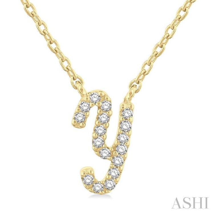 1/20 Ctw Initial 'Y' Round cut Diamond Pendant With Chain in 14K Yellow Gold