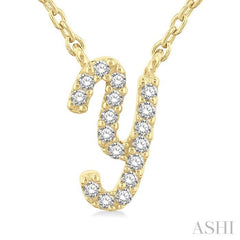 1/20 Ctw Initial 'Y' Round cut Diamond Pendant With Chain in 14K Yellow Gold