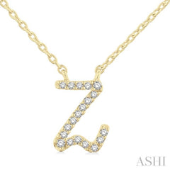 1/20 Ctw Initial 'Z' Round cut Diamond Pendant With Chain in 14K Yellow Gold