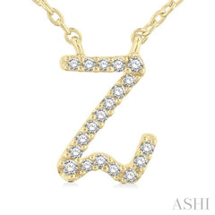 1/20 Ctw Initial 'Z' Round cut Diamond Pendant With Chain in 14K Yellow Gold