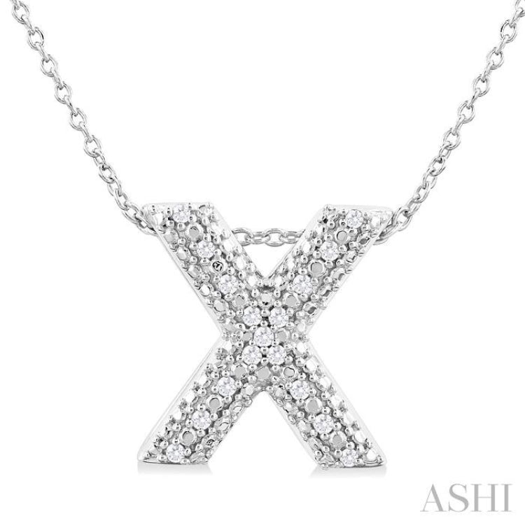 1/20 Ctw Bubble Accent Initial 'X' Round Cut Diamond Fashion Pendant With Chain in Sterling Silver