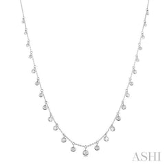 5/8 ctw Bezel Set Round Cut Diamond Station Necklace in 14K White Gold