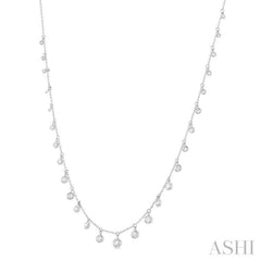 5/8 ctw Bezel Set Round Cut Diamond Station Necklace in 14K White Gold