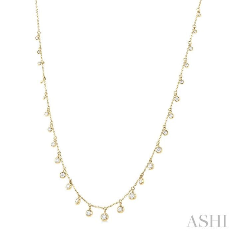 5/8 ctw Bezel Set Round Cut Diamond Station Necklace in 14K Yellow Gold