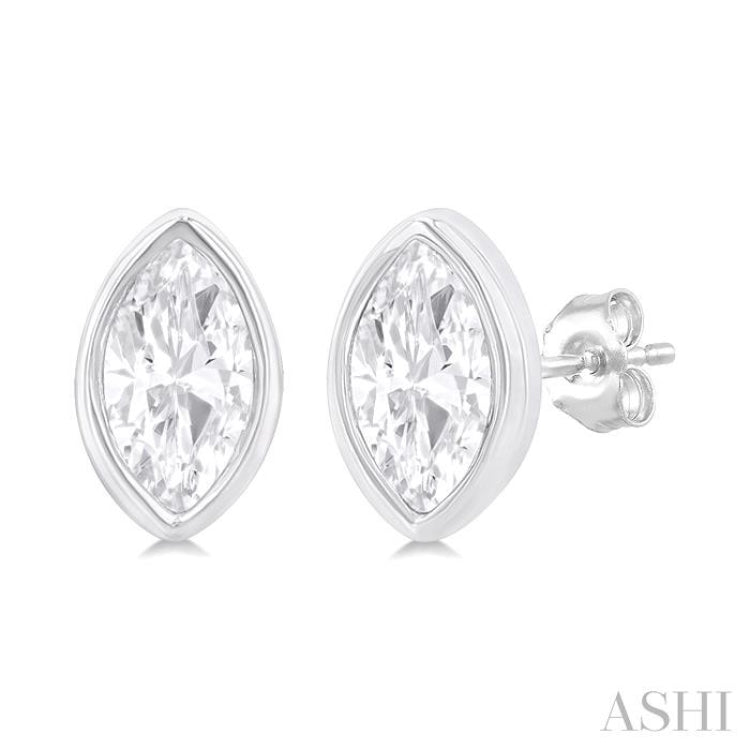 1/5 Ctw Petite Bezel Set Marquise Cut Diamond Fashion Stud Earring in 10K White Gold