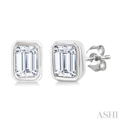 1/5 Ctw Petite Bezel Set Emerald Cut Diamond Fashion Stud Earrings in 10K White Gold