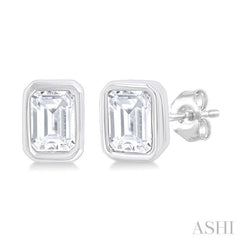 1/5 ctw Petite Bezel Set Emerald Cut Diamond Fashion Stud Earring in 10K White Gold