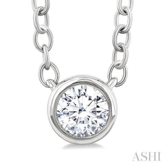 1/6 Ctw Petite Bezel Set Round Cut Diamond Fashion Pendant With Chain in 10K White Gold
