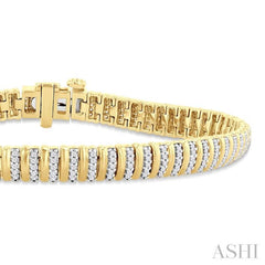 1.00 ctw Ribbed Round Cut Diamond Bracelet in 14K Yellow Gold