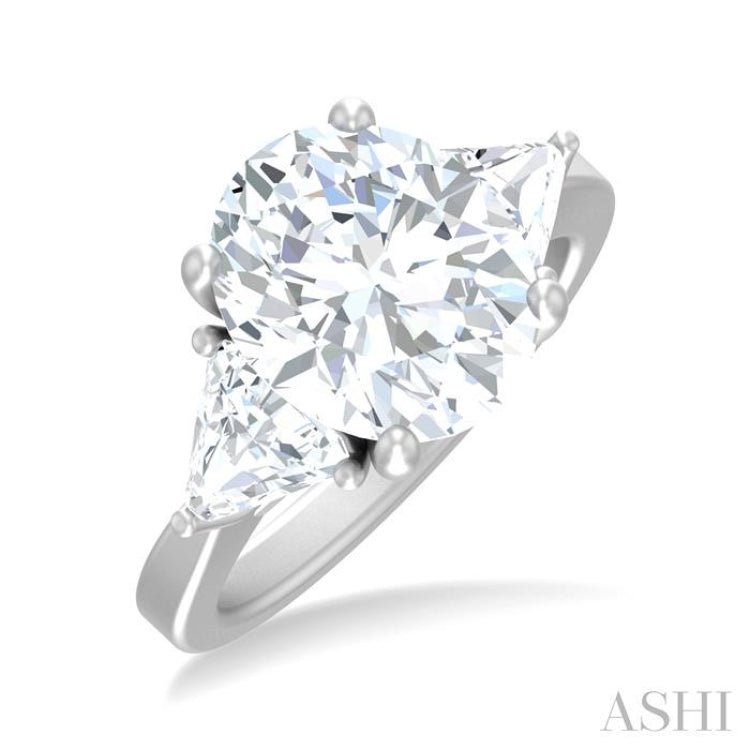 1.00 ctw Oval Shape Trillion Cut & Round Cut Diamond Semi Mount Engagement Ring in 14K White Gold