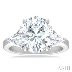 1.00 ctw Oval Shape Trillion Cut & Round Cut Diamond Semi Mount Engagement Ring in 14K White Gold