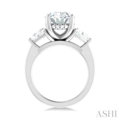 1.00 ctw Oval Shape Trillion Cut & Round Cut Diamond Semi Mount Engagement Ring in 14K White Gold