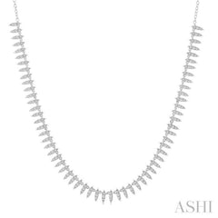 1.00 ctw Spikes Motif Round Cut Diamond Fashion Necklace in 14K White Gold