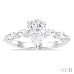 1.00 ctw Pear Shape Marquise and Round Cut Diamond Semi Mount Engagement Ring in 14K White Gold