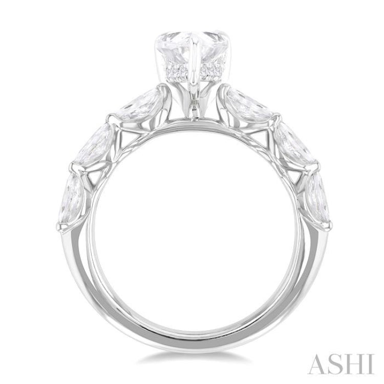 1.00 ctw Pear Shape Marquise and Round Cut Diamond Semi Mount Engagement Ring in 14K White Gold