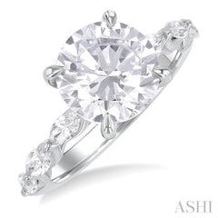 1.00 ctw Round Shape Marquise and Round Cut Diamond Semi Mount Engagement Ring in 14K White Gold