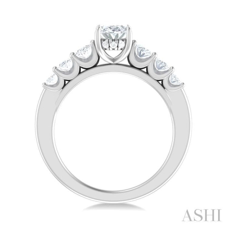 1.00 ctw Oval Shape Oval and Round Cut Diamond Semi Mount Engagement Ring in 14K White Gold