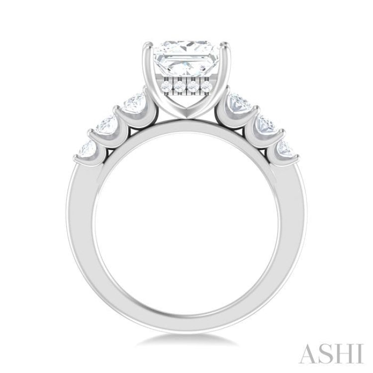 1.00 ctw Princess Shape Oval and Round Cut Diamond Semi Mount Engagement Ring in 14K White Gold