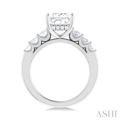 1.00 ctw Princess Shape Oval and Round Cut Diamond Semi Mount Engagement Ring in 14K White Gold